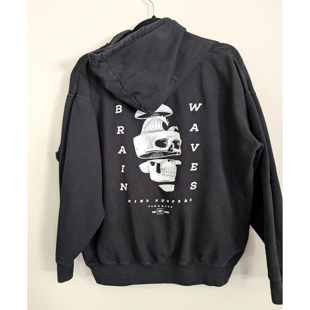 Chomp Men's Hoodie Sweatshirt Black Brain Waves Mind Surfers Fleece Size Large